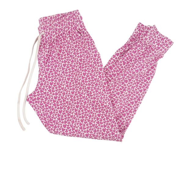 Lila and Hayes white & pink hearts Jogger style Pajama Pants women's SMALL - Picture 1 of 7
